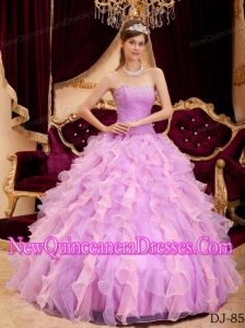 Ball Gown Sweetheart Lavender Floor-length Organza 2014 Quinceanera Dress with Beading