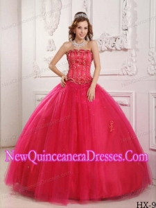 Ball Gown Strapless Tulle Beading Hot Pink Custom Made Quinceanera Dresses