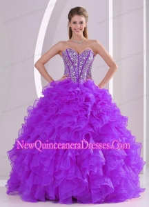 Elegant 2014 Sweetheart Luxurious Quinceanera Dress with Ruffles and Beaded Decorate