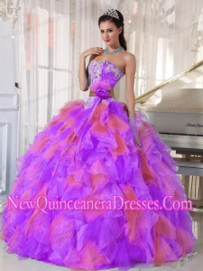 Organza Appliques and Ruffles Custom Made Quinceanera Dresses in Multi-color
