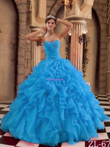 Aqua Blue Ball Gown Sweetheart Ruffles Elegant Quinceanera Dresses