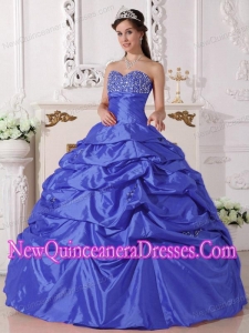 Blue Ball Gown Taffeta Beading Custom Made Quinceanera Dresses