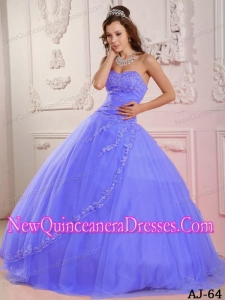 Classical Ball Gown Sweetheart Tulle With Appliques In Lilac Cheap Quinceanera Gowns