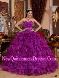 Classical Fuchsia Ball Gown Sweetheart Organza Beading Quinceanera Dress