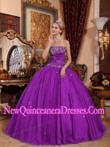Eggplant Purple Ball Gown Taffeta and Tulle Appliques Custom Made Quinceanera Dresses