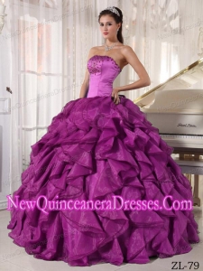 Ball Gown Strapless Floor-length Satin and Organza Beading Fashionable Quinceanera Dress in Eggplant Purple