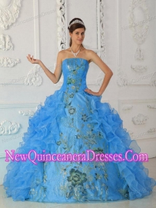 New Style Quinceanera Dress With Exquisite Strapless Embroidery Aqua Blue