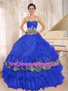 Wholesale Blue Sweetheart Ruffles Fashionable Quinceanera Dress With Zebra and Beading