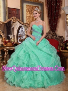 Apple Green Ball Gown Sweetheart Organza Appliques and Ruched Fabulous Sweet 15 Dresses