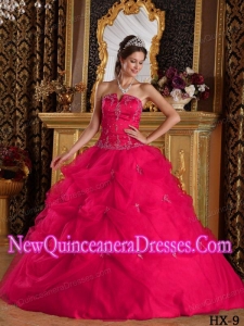 Hot Pink Ball Gown Strapless Pick-ups Tulle Pretty Sweet 15 Dresses