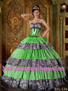 Luxurious Ball Gown Sweetheart Floor-length Zebra Ruffles Puffy Quinceanera Dress