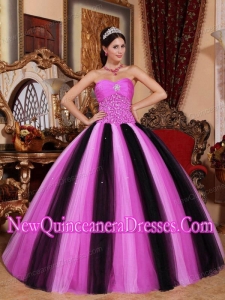 Multi-colored Ball Gown Sweetheart Floor-length Tulle Puffy Sweet 16 Gowns with Beading