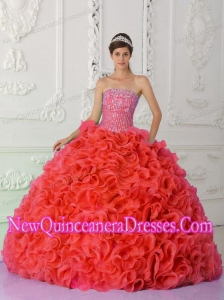 Ball Gown Strapless Red Elegant Quinceanera Dresses with Beading and Ruffles