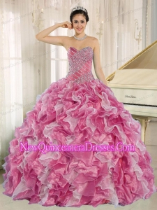 Discount Pink Beaded Bodice and Ruffles For Quinceanera Dresses