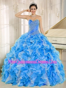 Beaded and Ruffles Puffy Sweet 16 Gowns In Blue