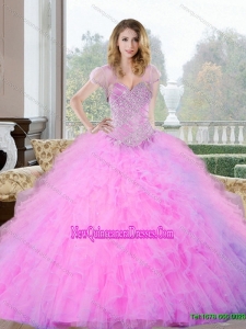 2015 Custom Made Beading and Ruffles Sweetheart Quinceanera Gown