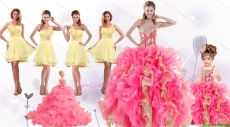 Perfect Beading and Ruffles Quinceanera Dress and Beading Yellow One Shoulder Dama Dresses and Multi Color Ball Gown Pageant Dresses for Little Girl