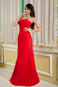 Red Column Strapless Floor-length Chiffon Ruch Dama dresses