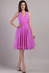 Lavender Empire Halter Top Knee-length Chiffon Quinceanera Dama Dresses