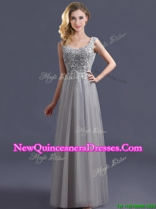 Most Popular Scoop Grey Long Dama Dress with Appliques