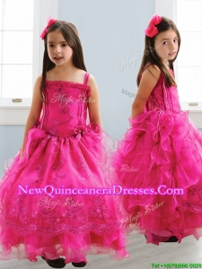 Popular Spaghetti Straps Lace and Ruffled Layers Little Girl Pageant Dress in Hot Pink