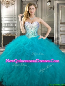 Gorgeous Teal Really Puffy Quinceanera Dress with Beading and Ruffles