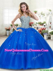 Luxurious Beaded Bodice Royal Blue Quinceanera Dress in Tulle