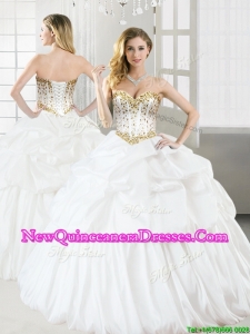 Discount Taffeta White Quinceanera Dress with Beading and Pick Ups