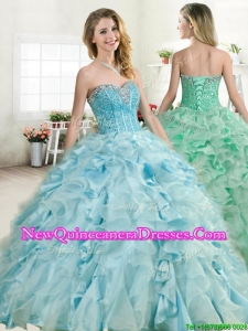 Elegant Beaded and Ruffled Quinceanera Dress in Baby Blue