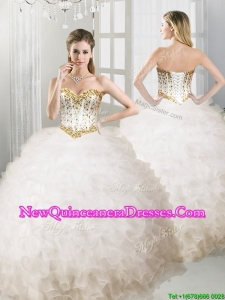 Lovely Big Puffy White Quinceanera Dress with Beading and Ruffles