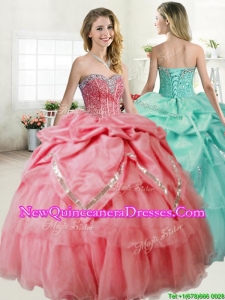 Gorgeous Beaded and Pick Ups Quinceanera Dress in Coral Red