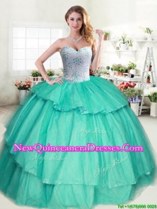 Wonderful Beaded and Ruffled Layers Sweet 16 Dress in Apple Green for Spring