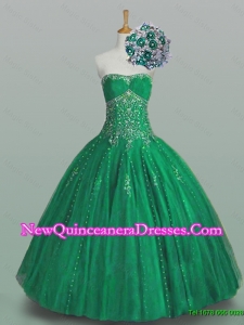 Perfect 2015 Ball Gown Beaded Green Sweet 16 Dresses with Appliques