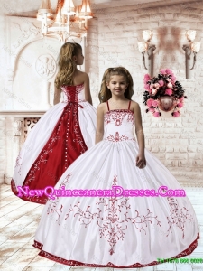 2016 New Style Spaghetti Straps White Satin Little Girl Pageant Dress with Embroidery