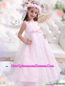 2016 Spring Scoop Appliques and Bownot Pageant Dresses for Girl in Baby Pink