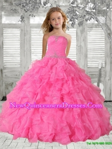 Beading Rose Pink Little Girl Pageant Dress with Ruffles