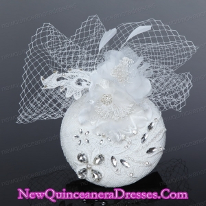 Cute White Tulle and Lace Rhinestone 2014 Hat Hair Ornament