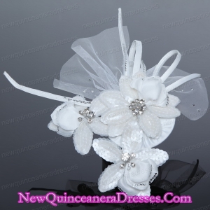 Tulle White Hair Flower with Rhinestone for Wedding