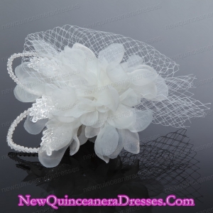 2014 Romantic Feather Pearl Tulle White Fascinators