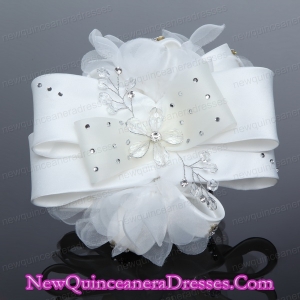 Exculsive White Lilac Satin Hair Flower with Beading