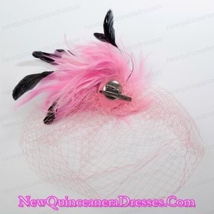 White Feather Elegant Net Yarn Briadl Hat with Imitation Pearls