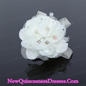 White Tulle Wedding Fascinators Hair Flower with Rhinestone