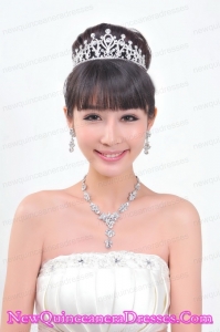 Shining Rhinestones Alloy Plated Wedding Jewelry Set Including Necklace And Tiara