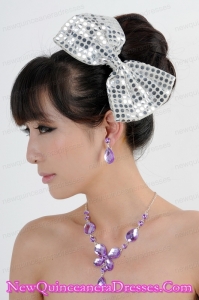 Alloy With Elegant Rhinestone Jewelry Set Including Necklace And Colorful Bowknot