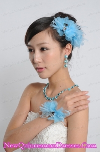 Auqa Blue Rhinestones Alloy Jewelry Sets Including Earing and Necklace