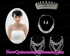 Imitation Pearl Necklace Earing and Tiara Jewelry Sets