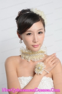 Imitation Pearl and Organza Necklace and Earrings Jewelry Set