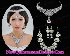 Shining Rhinestones Alloy Necklace And Earrings Jewelry Set