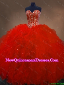 Classical Red Sweetheart Quinceanera Gowns with Ruffles and Beading