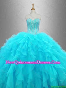 Custom Made Beaded Sweetheart Quinceanera Gowns in Aqua Blue